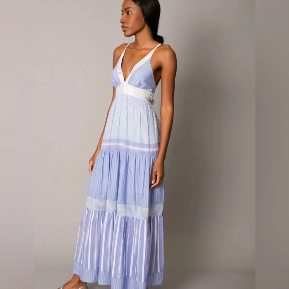 Le Superbe Getting Vertical Blue Striped Beach Dress. NWT Sz Medium Ret $395 - Picture 2 of 12